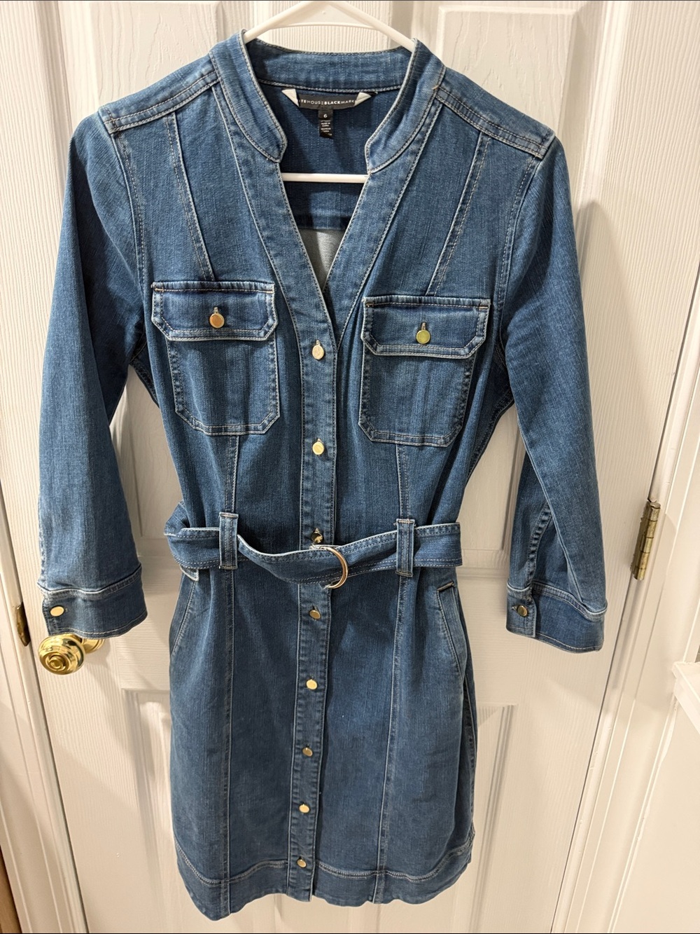 White House Black Market Blue Denim Shirt Dress with Belt